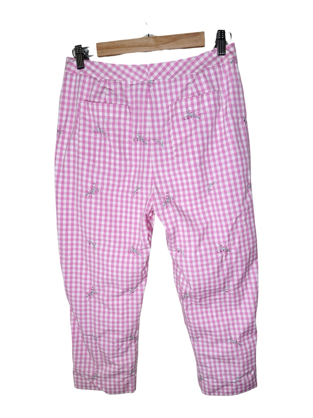 Vintage Lilly Pulitzer Capri Pants Pink Gingham Embroidered Floral Bouquet Sz 8 - Picture 4 of 11
